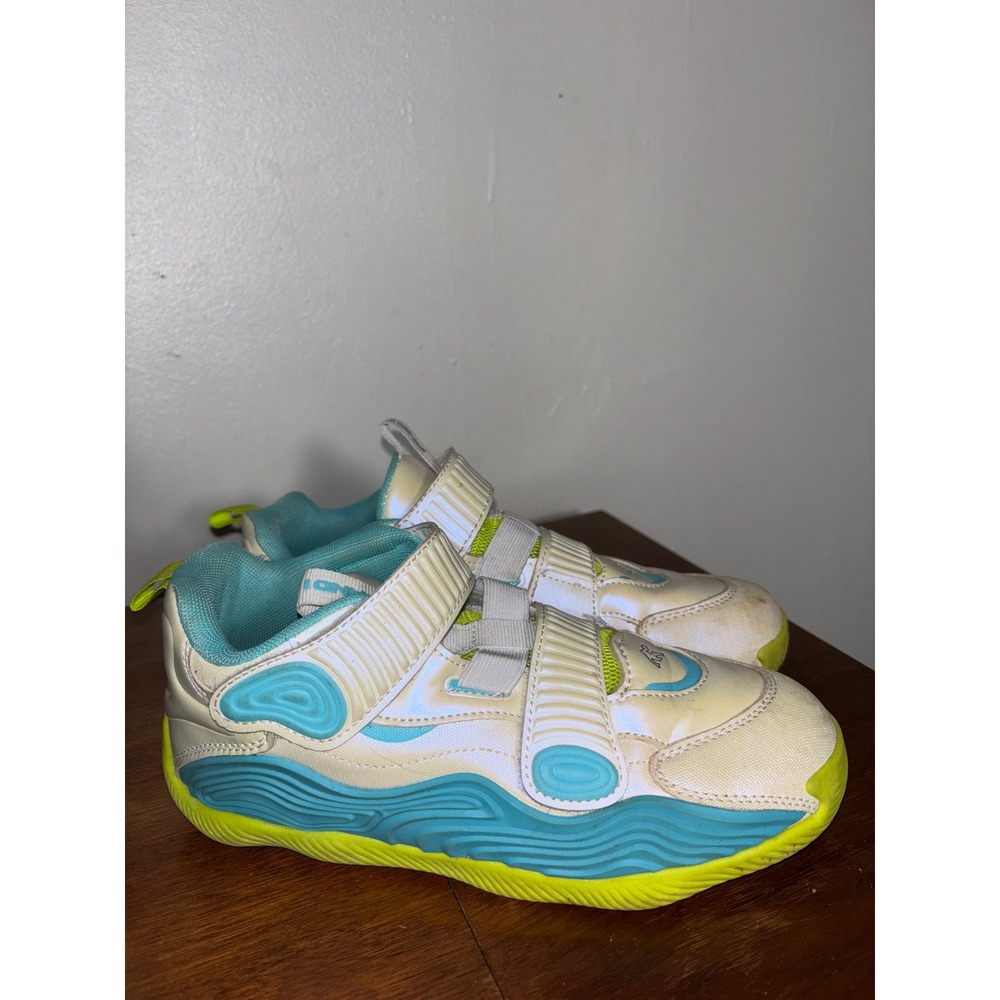 AND1 Basketball Shoes Boys Sz 6 White Blue‎ Lime Green Hook Loop Sneakers